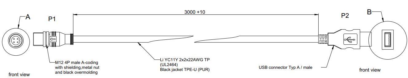 Kabel M12 Usb Mužský Typ A 3M
